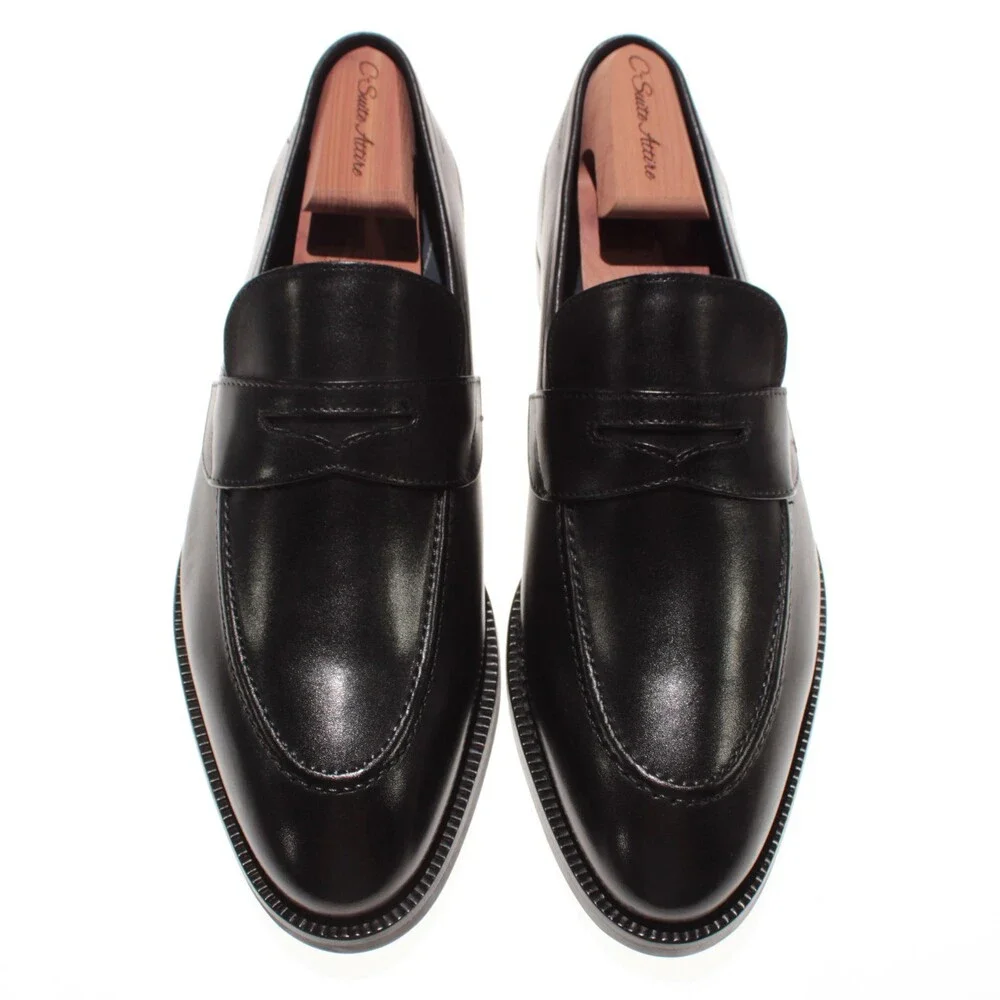 Di Bianco NWB Slip On Penny Loafers Size 7.5 US in Black Leather Made in Italy